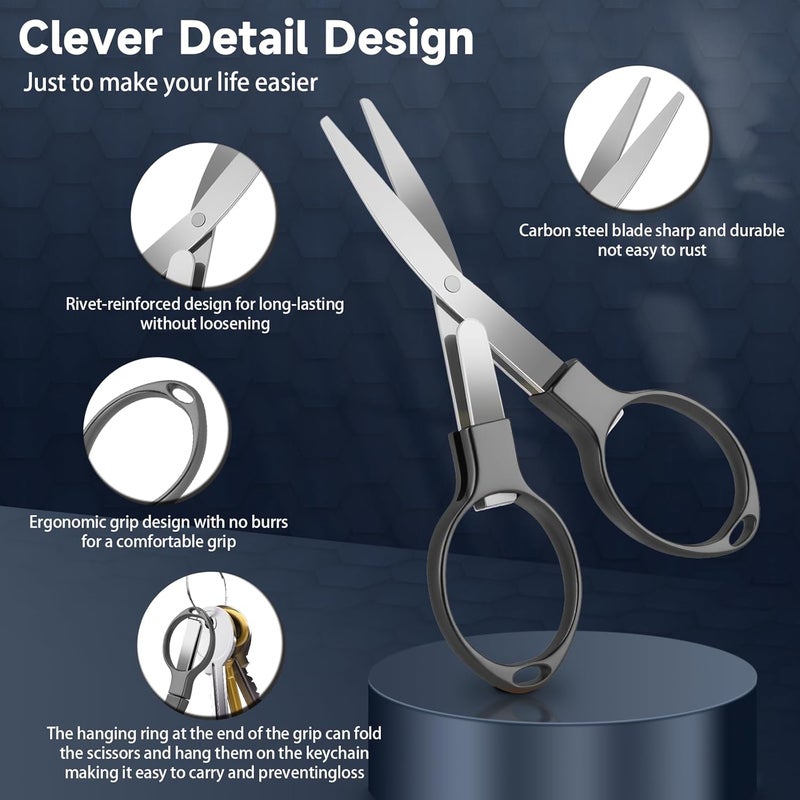 Hapdream 3 Pcs Folding Stainless Steel Portable Mini Badge Scissors with 3 Keychains, Safety Foldable Pocket Travel Small Scissors All Purpose for Nurse Accessories, Travel, Office, Craft, Sewing(Gray Black) - Image 3